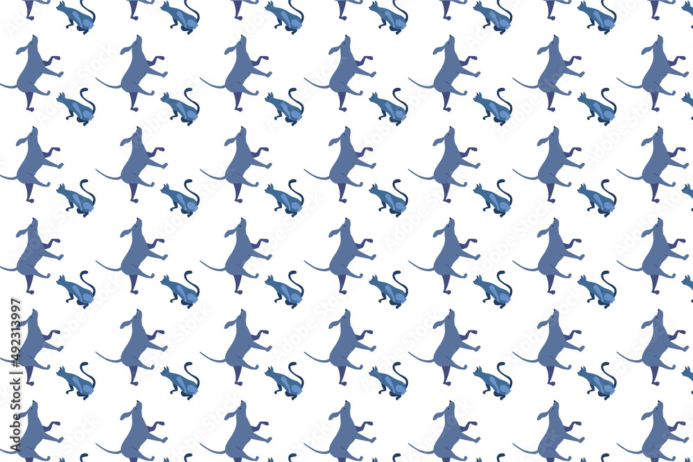 pattern with blue cats and dogs pattern with blue cats and dogs