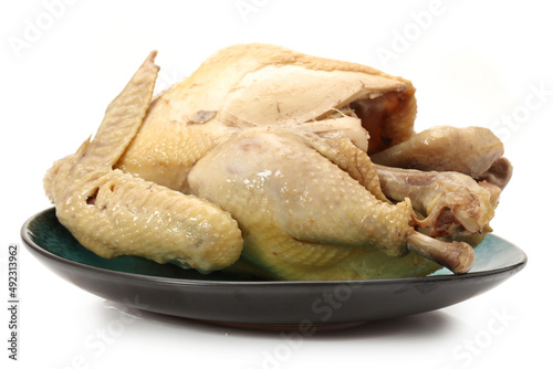 boiled chicken on a white background