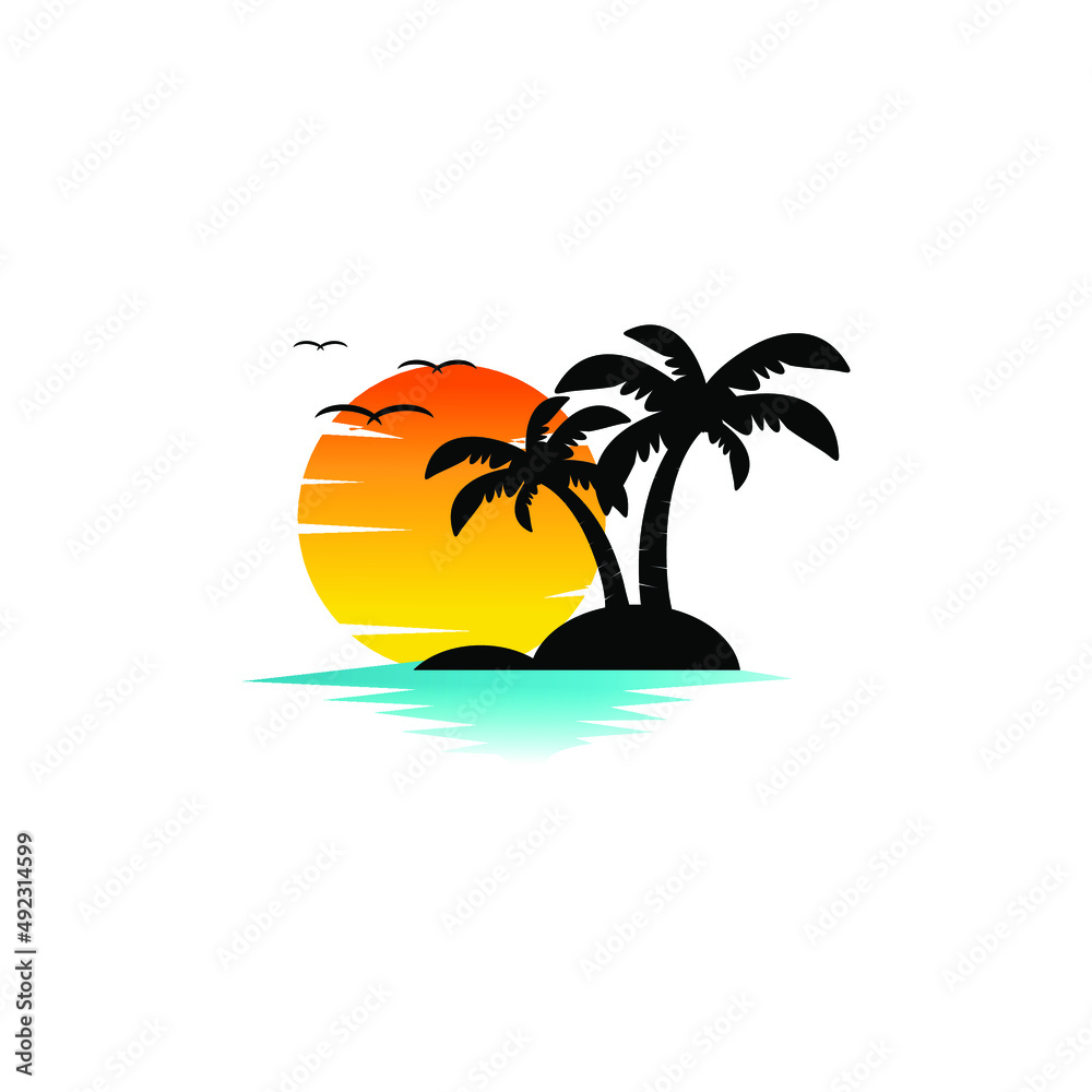 palm beach sunset vector simple and elegant design