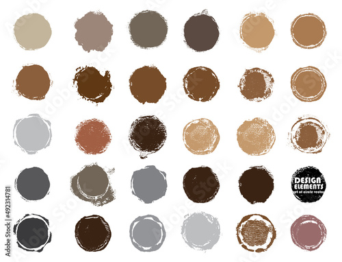 Brown and grey color circle frames design elements for patterns, invitations, prints, greeting cards, sticker, logo design. Collection on white isolated background. Vector illustrations.