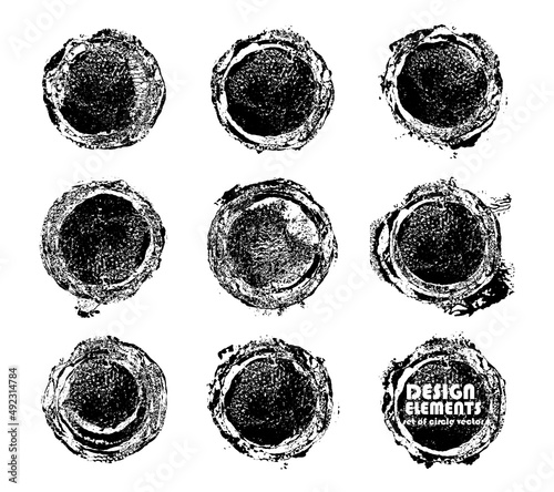 Grunge circle frames. Round shapes. Grunge textured hand drawn elements set isolated on white background, Vector illustration.