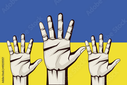 Ukraine flag with hands up