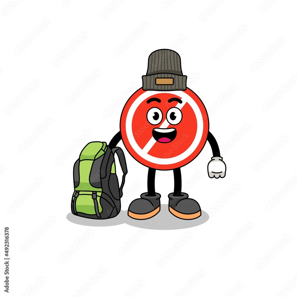 Illustration of stop sign mascot as a hiker