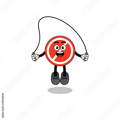 stop sign mascot cartoon is playing skipping rope