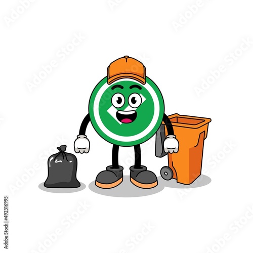 Illustration of check mark cartoon as a garbage collector