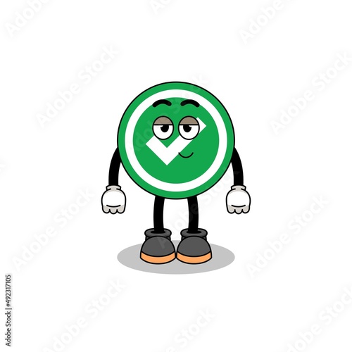 check mark cartoon couple with shy pose