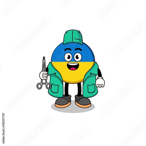 Illustration of ukraine flag mascot as a surgeon