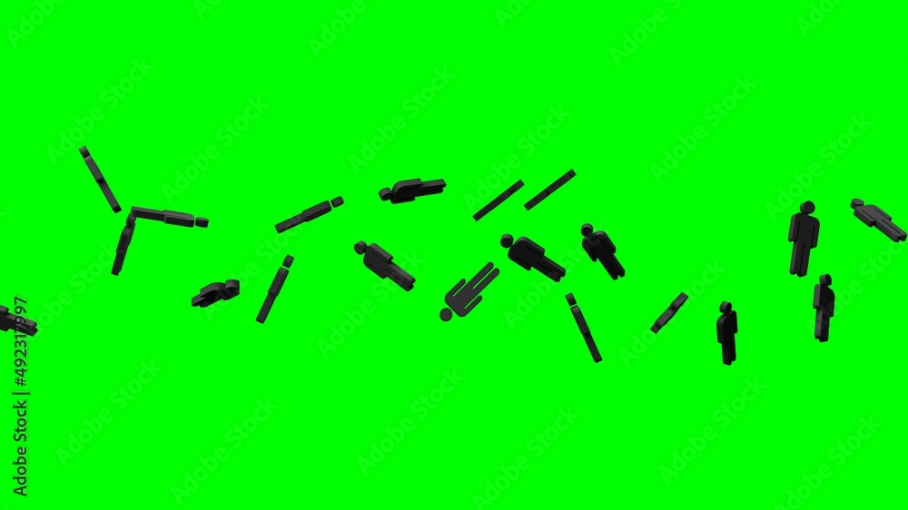 Obraz premium Black human shaped objects on green chroma key background. 3D illustration for background.