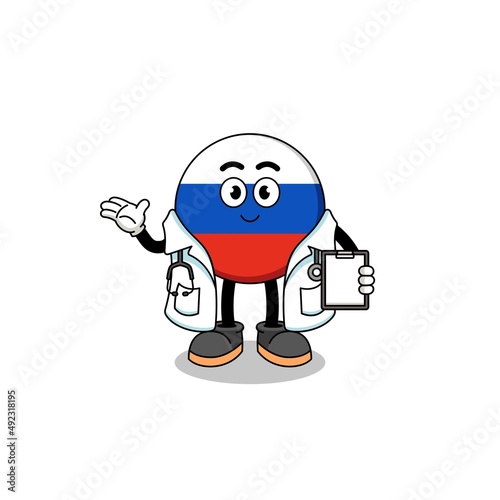 Cartoon mascot of russia flag doctor