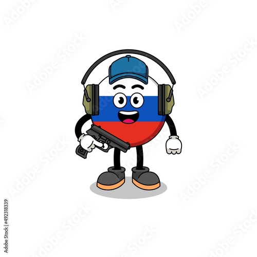 Character mascot of russia flag doing shooting range