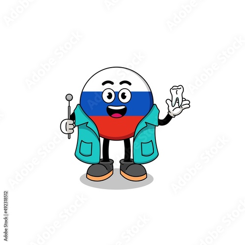 Illustration of russia flag mascot as a dentist