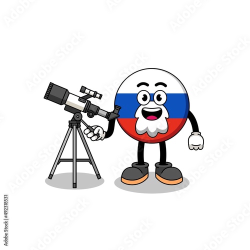 Illustration of russia flag mascot as an astronomer