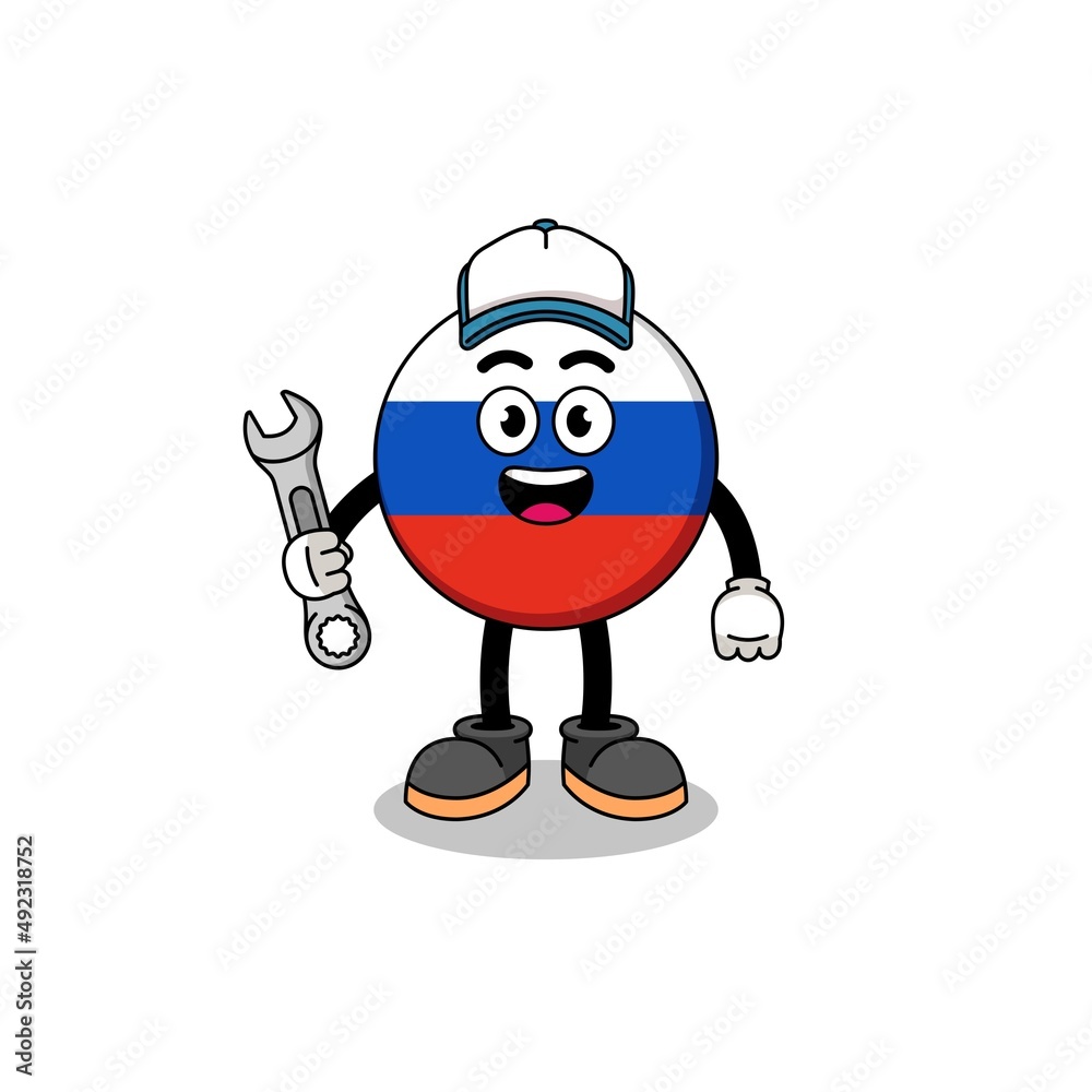 russia flag illustration cartoon as a mechanic