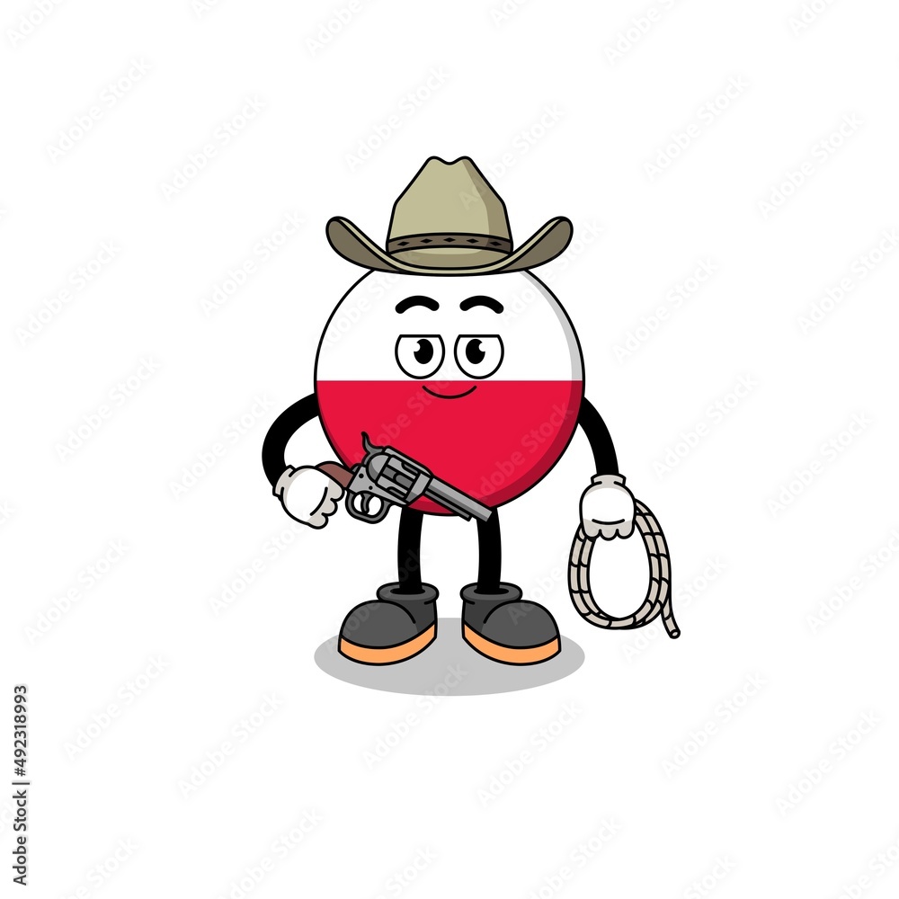 Character mascot of poland flag as a cowboy