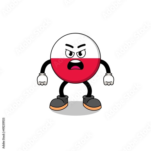 poland flag cartoon illustration with angry expression