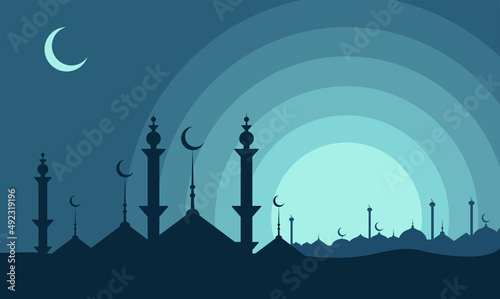 Realistic ramadan kareem flat eid al-fitr illustration mubarak wallpaper hari raya aidilfitri vector