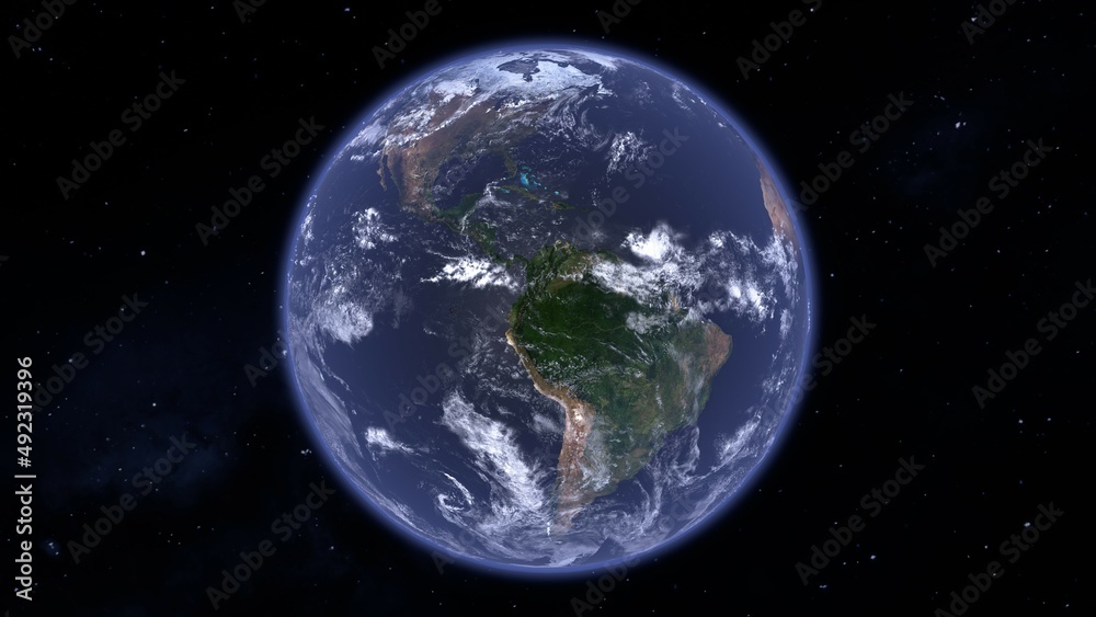 宇宙から見た地球のアメリカ大陸の3Dイラスト