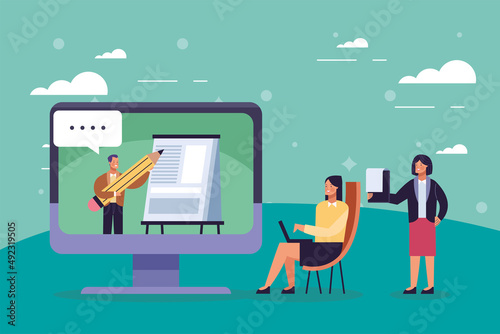 business persons with desktop