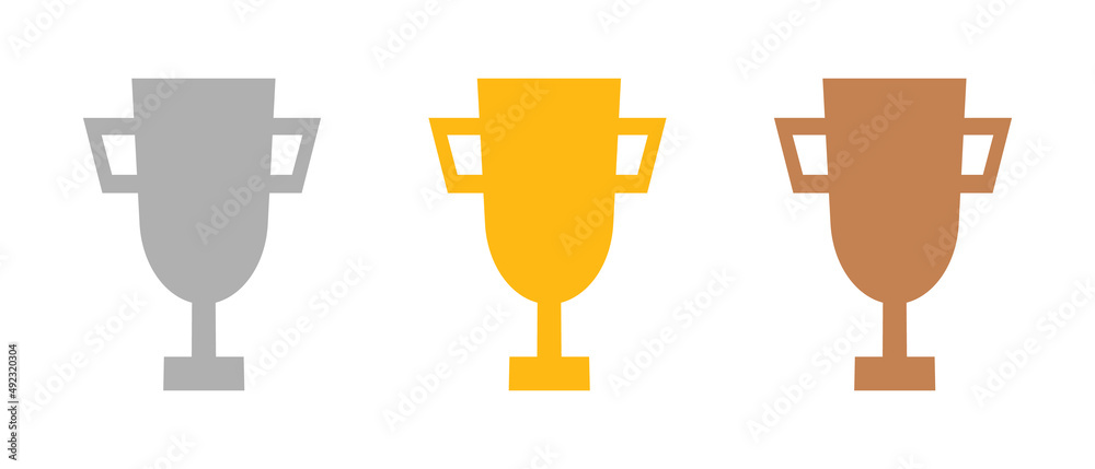 Trophy icon set. Gold, Silver, Silver.