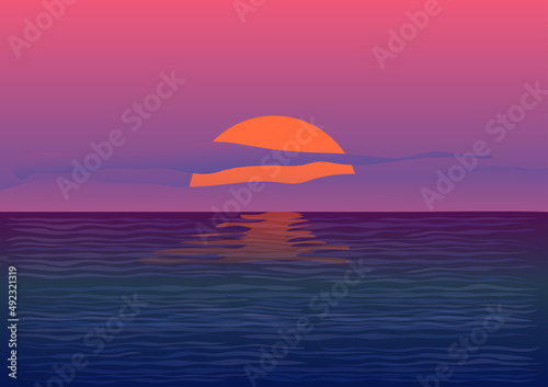 landscape view drawing sunset or sunrise on beach for background vector illustration concept romantic nature