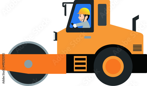 ロードローラーを運転する男性作業員
