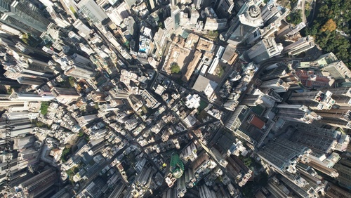 hong kong central financial district drone point of view photo