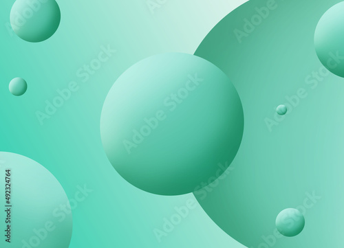 Abstract 3D liquid fluid circles green mint beautiful background with halftone texture.