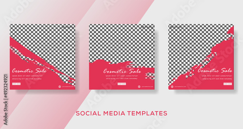 Cosmetic banner template post with pink color. premium vector