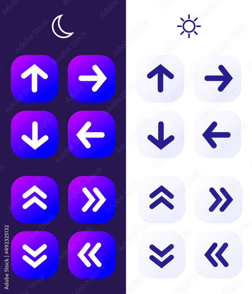 Arrow Icon Set Kit with Gradient Purple Blue for User Interface Mobile Web App or Business Presentation Graphic Element to Show Direction Arrow Icon Set Kit with Gradient Purple Blue for User Interface Mobile Web App or Business Presentation Graphic Element to Show Direction