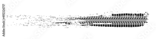 Tuck or SUV tire track, shabby imprint of car wheels, tire track of offroad car, road dirt and tire print, race sport.