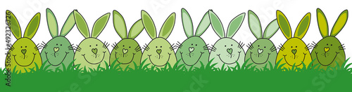Grüne, lustige Osterhasen Im Gras, von Hand gezeichnet, für Newsletter und Marketing