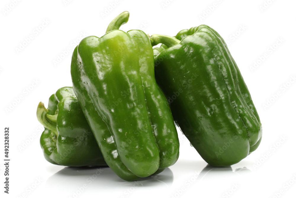 fresh green bell pepper (capsicum) on a white background fresh green bell pepper (capsicum) on a white background