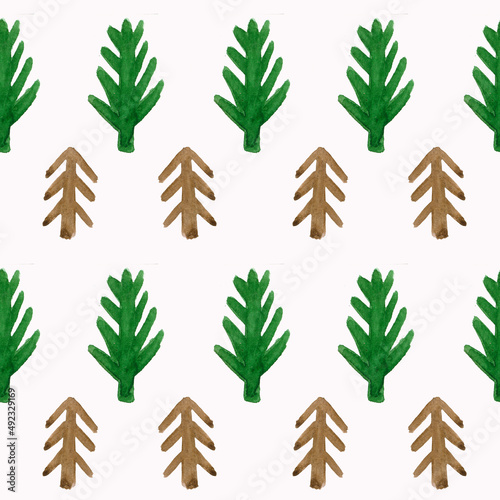 Seamless watercolor pattern abstract trees Christmas trees.