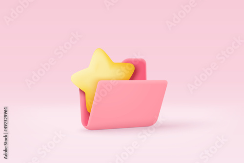 3d folder and paper for management file, document efficient work on project plan concept. Document cartoon style minimal folder with files icon. 3d vector render on isolated pink pastel background