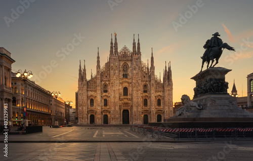 Duomo , Milan gothic cathedral at wonderful sunrise,Europe.Horizontal photo with copy-space.