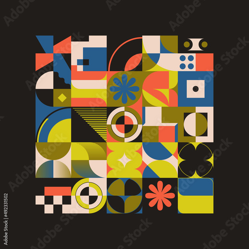 Modernism Aesthetics Inspired Vector Graphic Pattern Made With Abstract Geometric Shapes