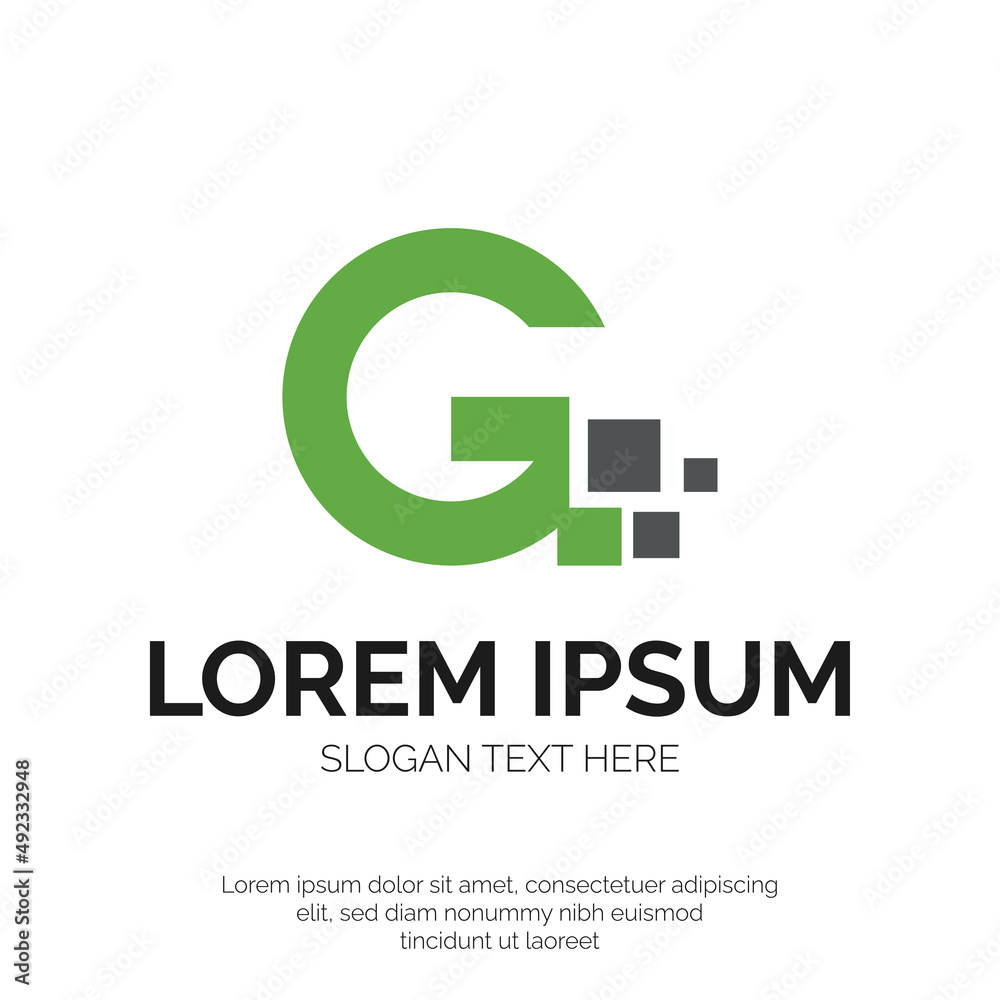 g Letter and Pixel Digital Logo Design Premium Vector