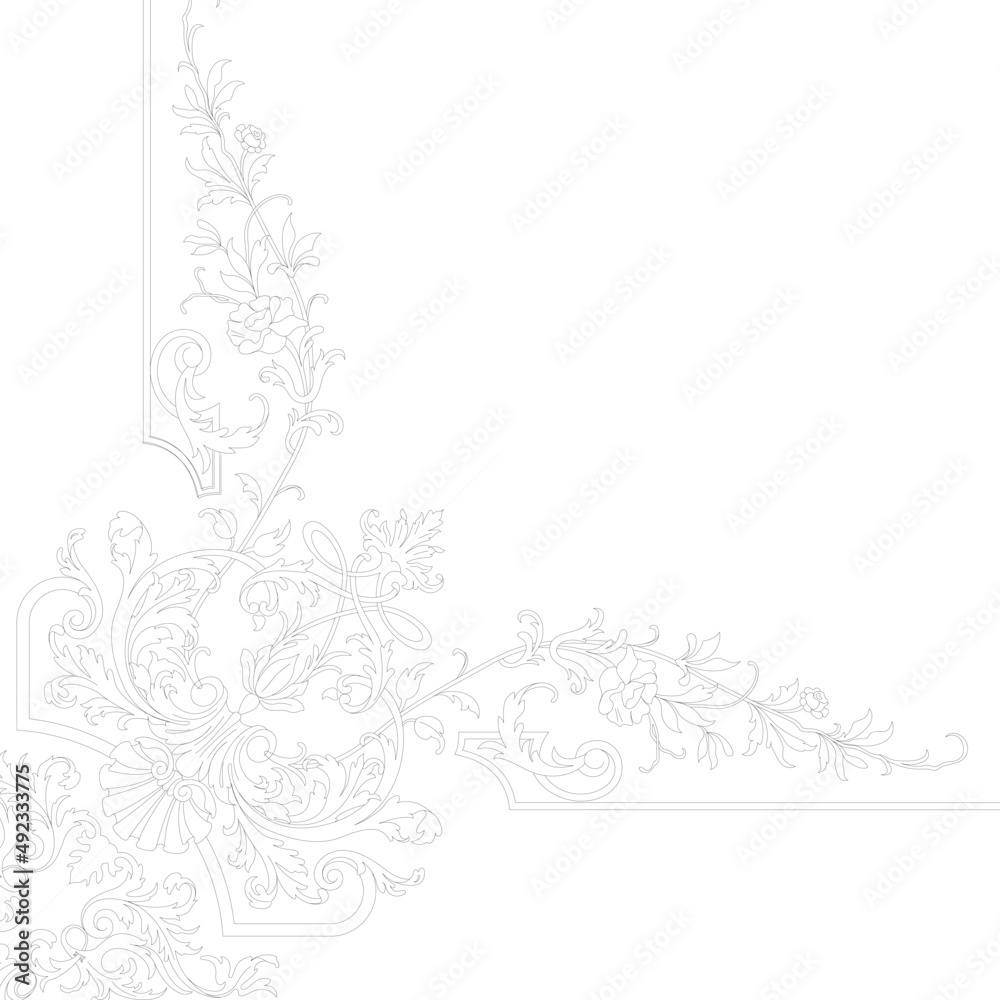 Corner design of lines for a vase in the French style
