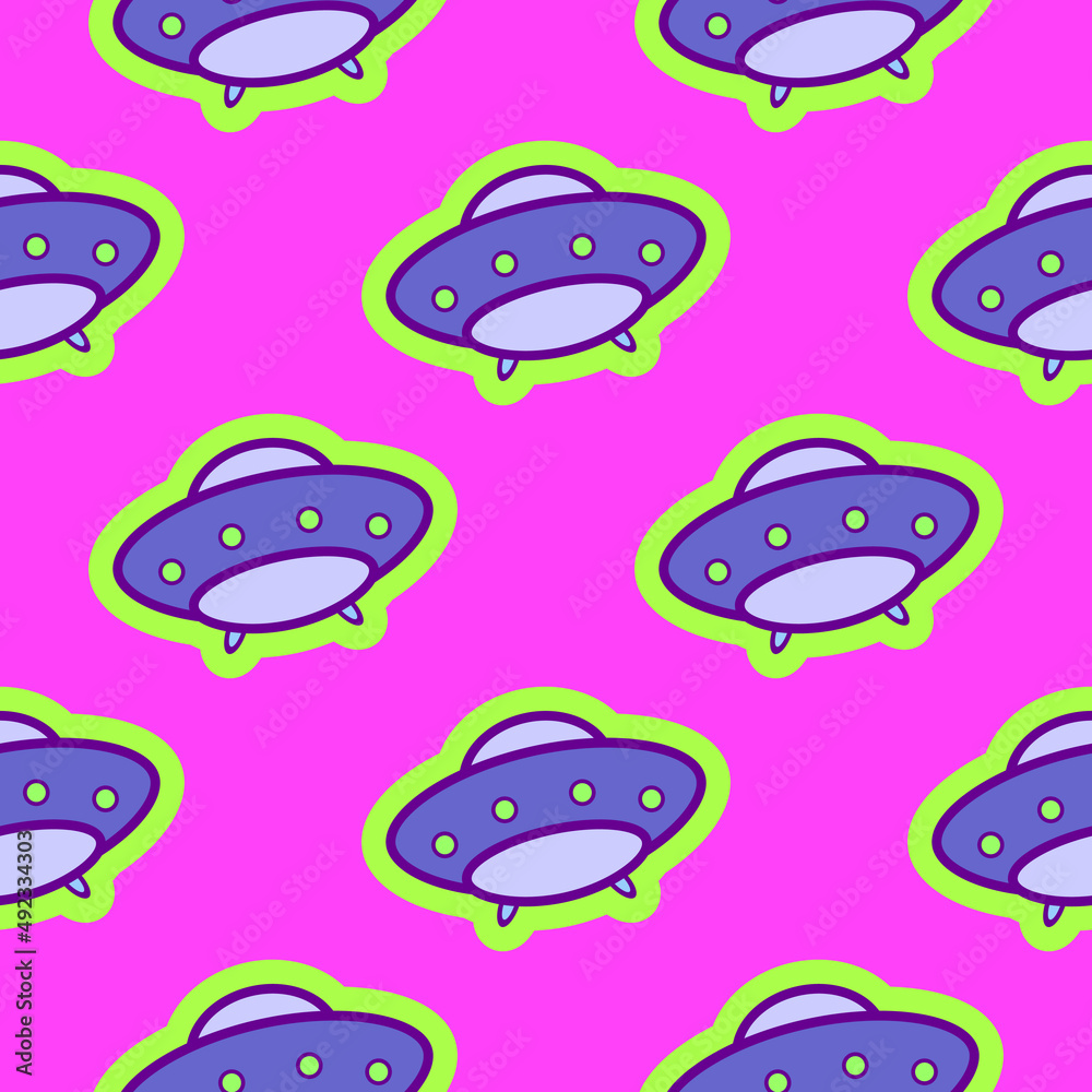 Bright UFO pattern in cartoon style for print and decoration. Vector illustration.