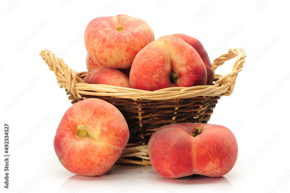 chinese flat peaches on white background chinese flat peaches on white background
