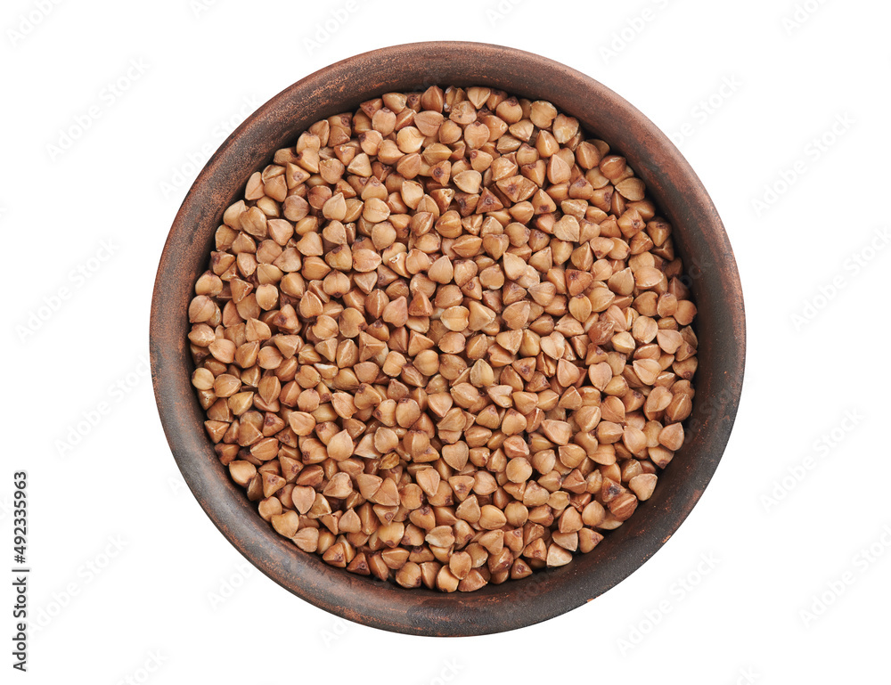 Buckwheat seeds in a bowl top view isolated Buckwheat seeds in a bowl top view isolated