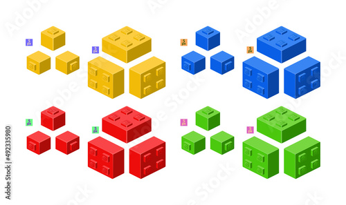 3d set of colored constructor kit in isometry. square high elements element. Vector illustration.