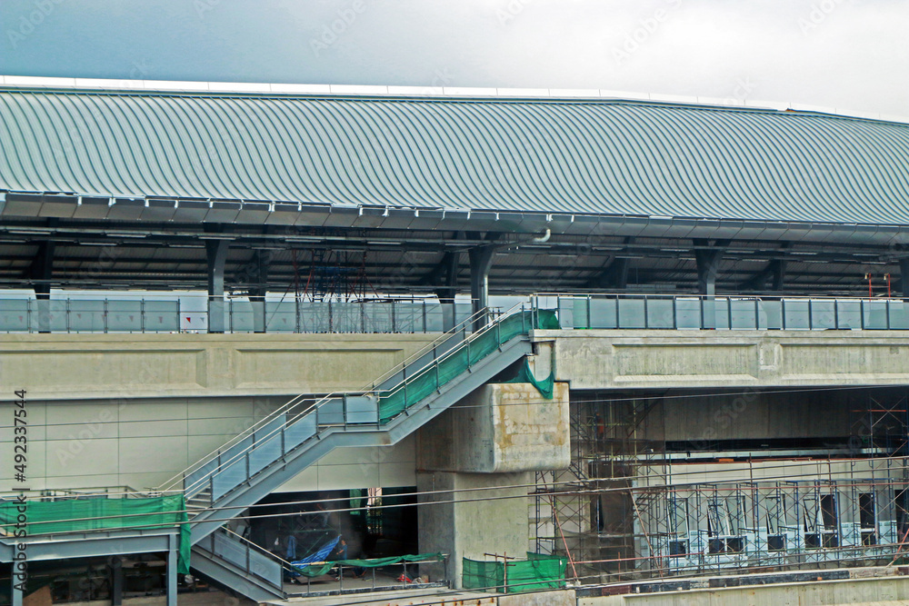 The train station building under construction