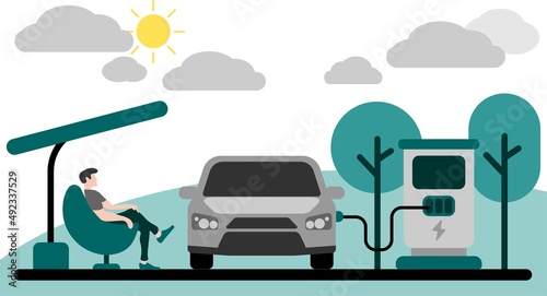 Electric vehicle charging station illustration