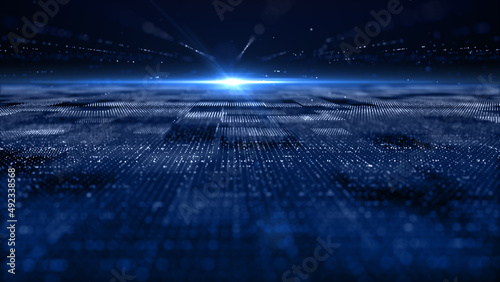 Obraz na plátně Digital cyberspace technology geometric blue color and light abstract background