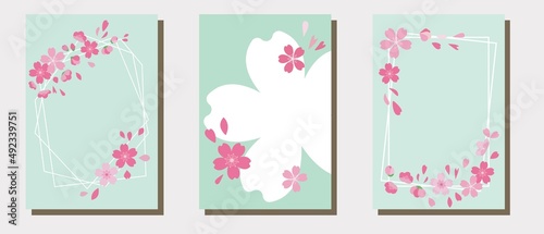 Set of Cherry blossom frames. Spring template collection. Cherry blossom decoration frame for sns, cover, banner and background design. Vector illustration.