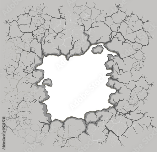 Wall with a hole and cracked plaster. Vector illustration