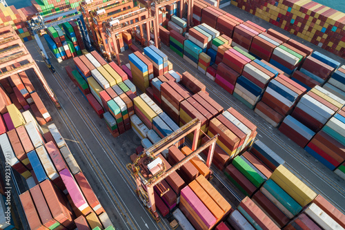 Photography Aerial view, of sea freight containers in Yantian port in shenzhen city, China