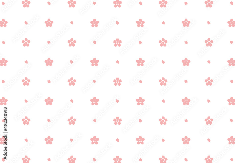 シンプルな桜と花びらのシームレスパターン 01　背景　素材