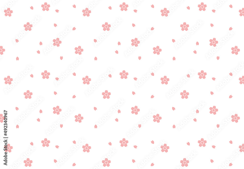 シンプルな桜と花びらのシームレスパターン 02　ランダム　背景　素材